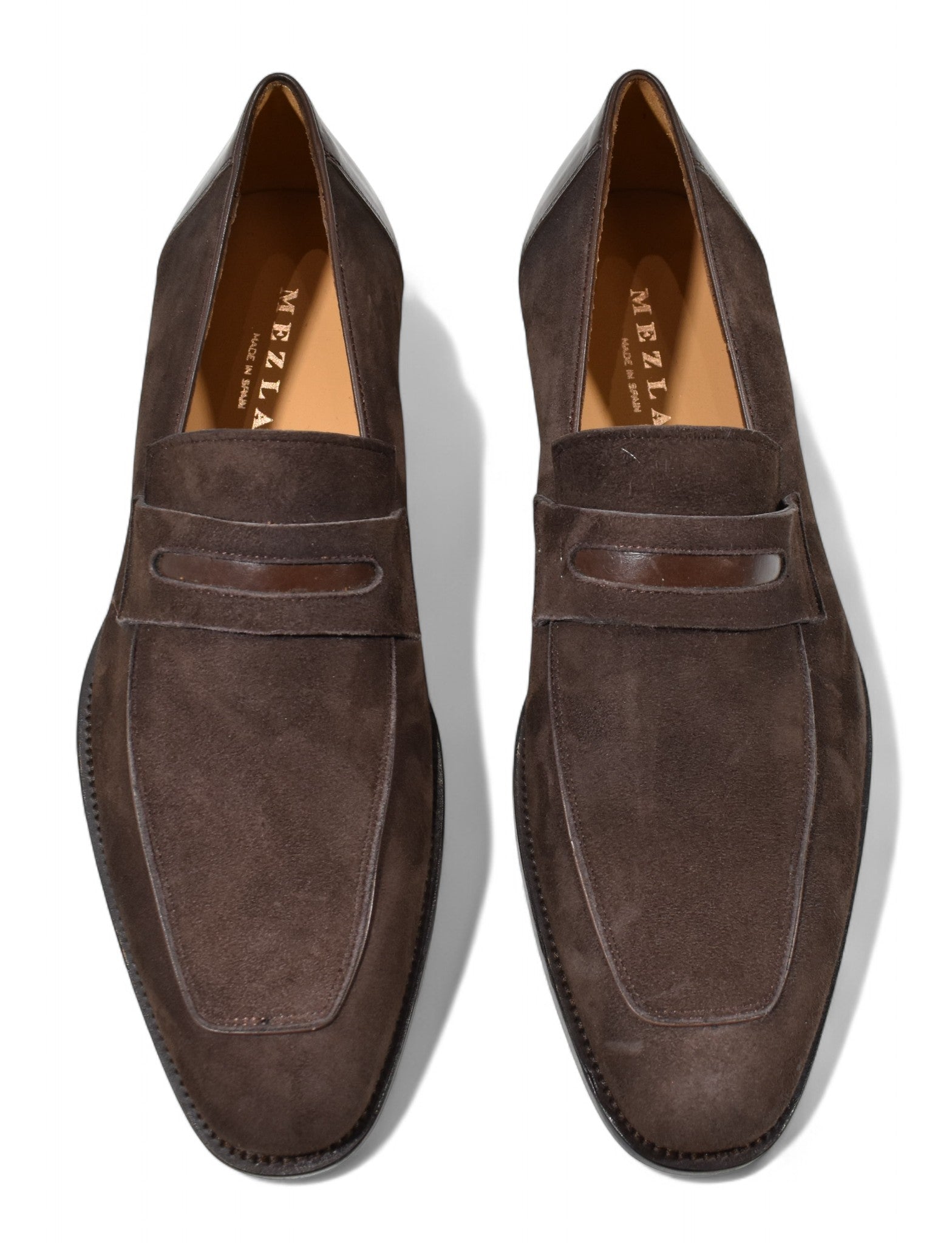 Mezlan chocolate suede shoe.