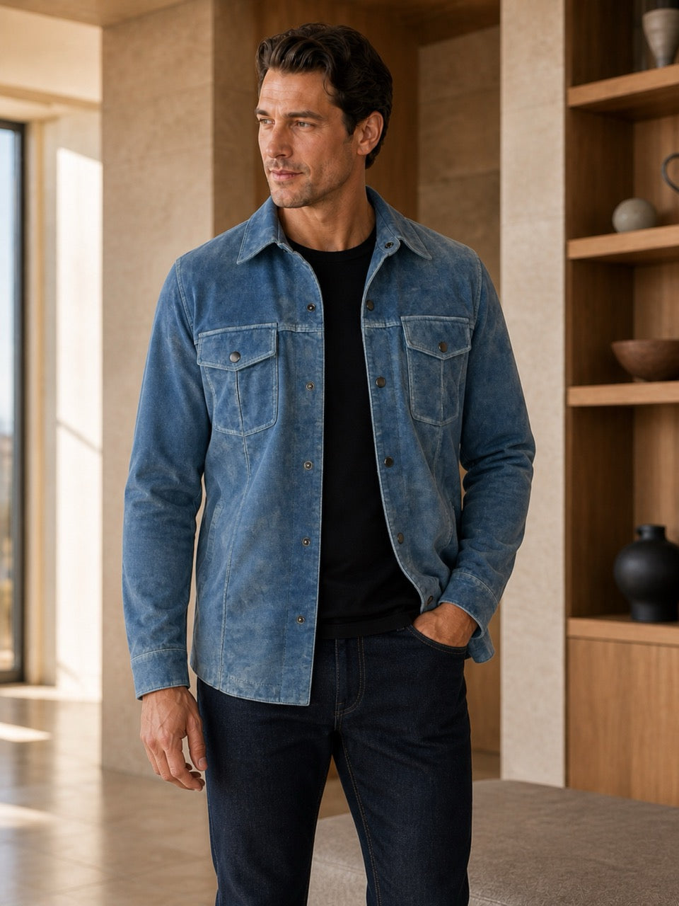 Indigo shaded leather jacket by Marcello