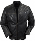 Marcello soft pebble grain leather bomber with contrast stitching in blue or black.