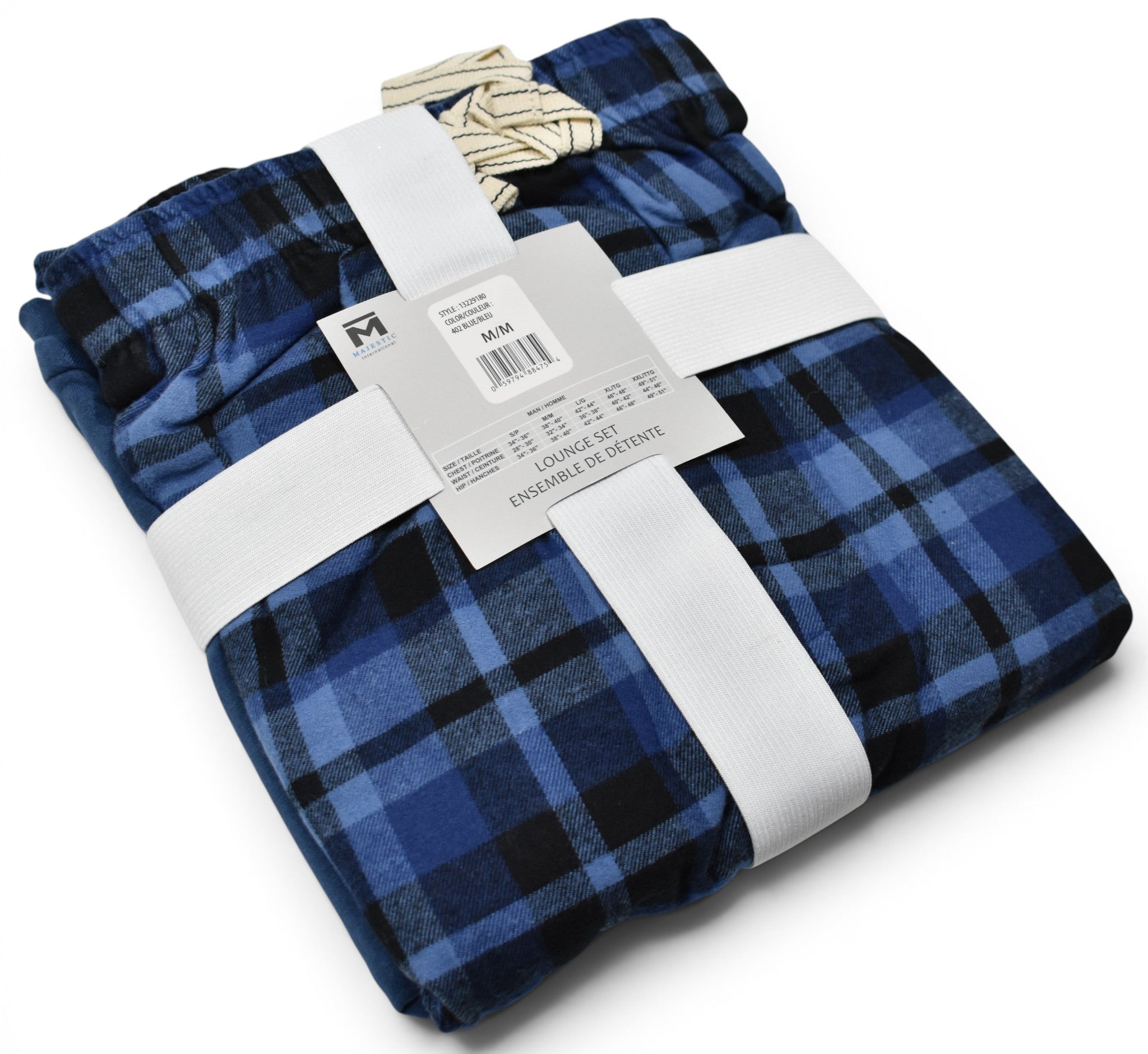 Navy indigo plaid pant tee leisure set.