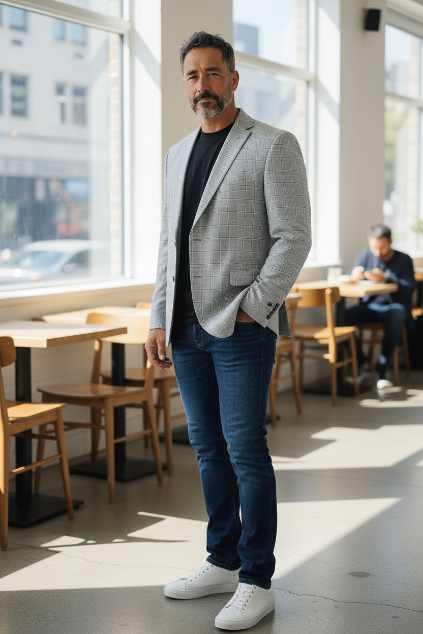 Gray windowpane sport coat