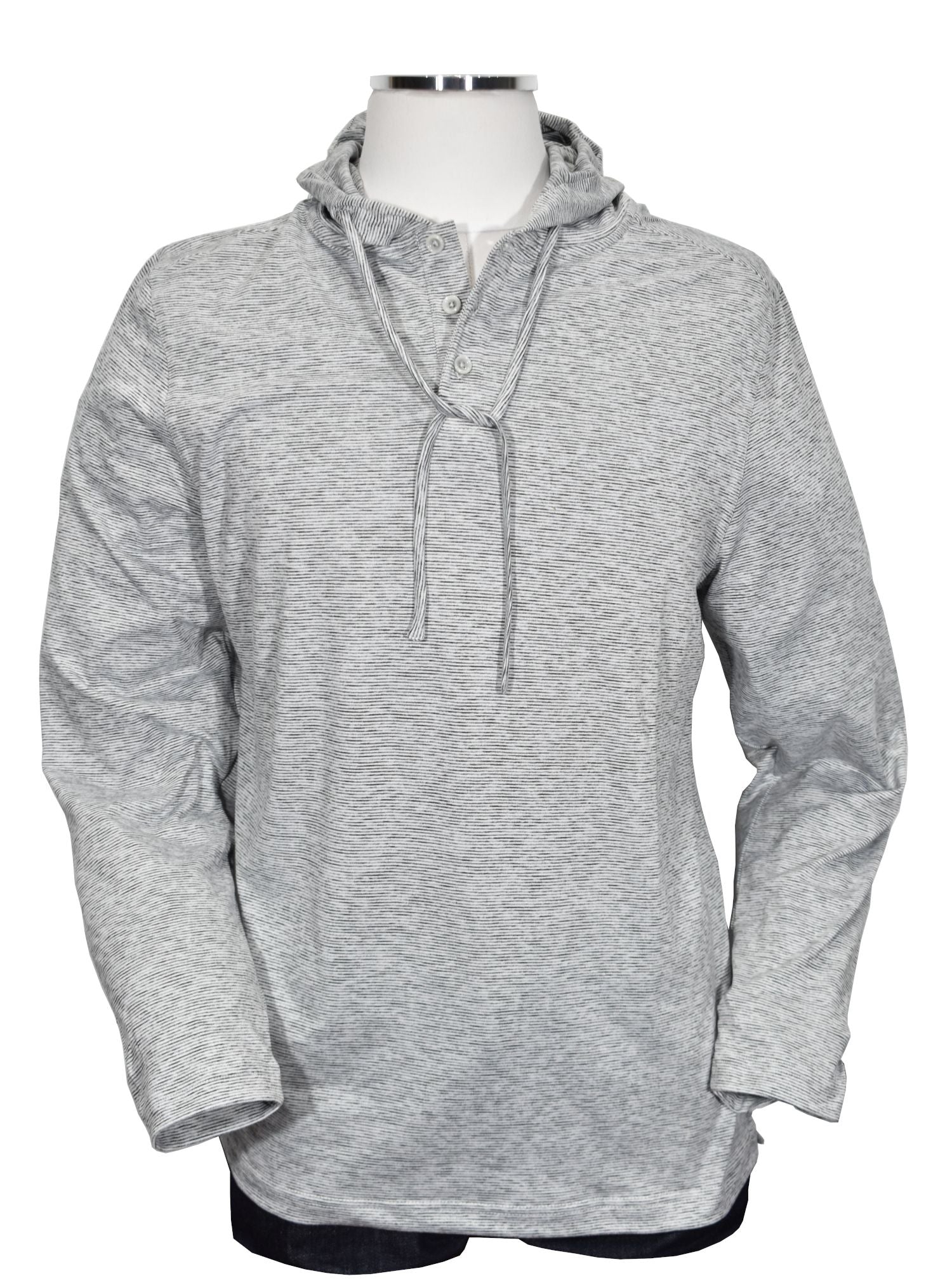 This classic fit feed stripe hoodie offers a contemporary style in a lightweight fabric with a soft, silky feel. The open sleeve and open bottom provide added mobility for all-day comfort. Available in gray or blue, it is the perfect hoodie for any occasion.  Classic fit.  Open sleeve and open bottom, super soft and a little heavier than a tee shirt. 