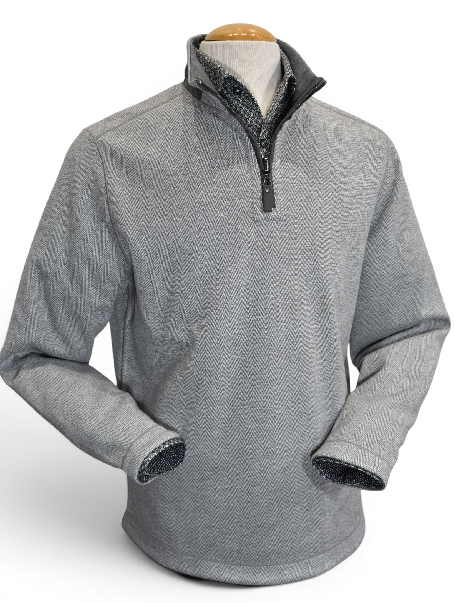 Steel herringbone quarter zip pullover by Marcello
