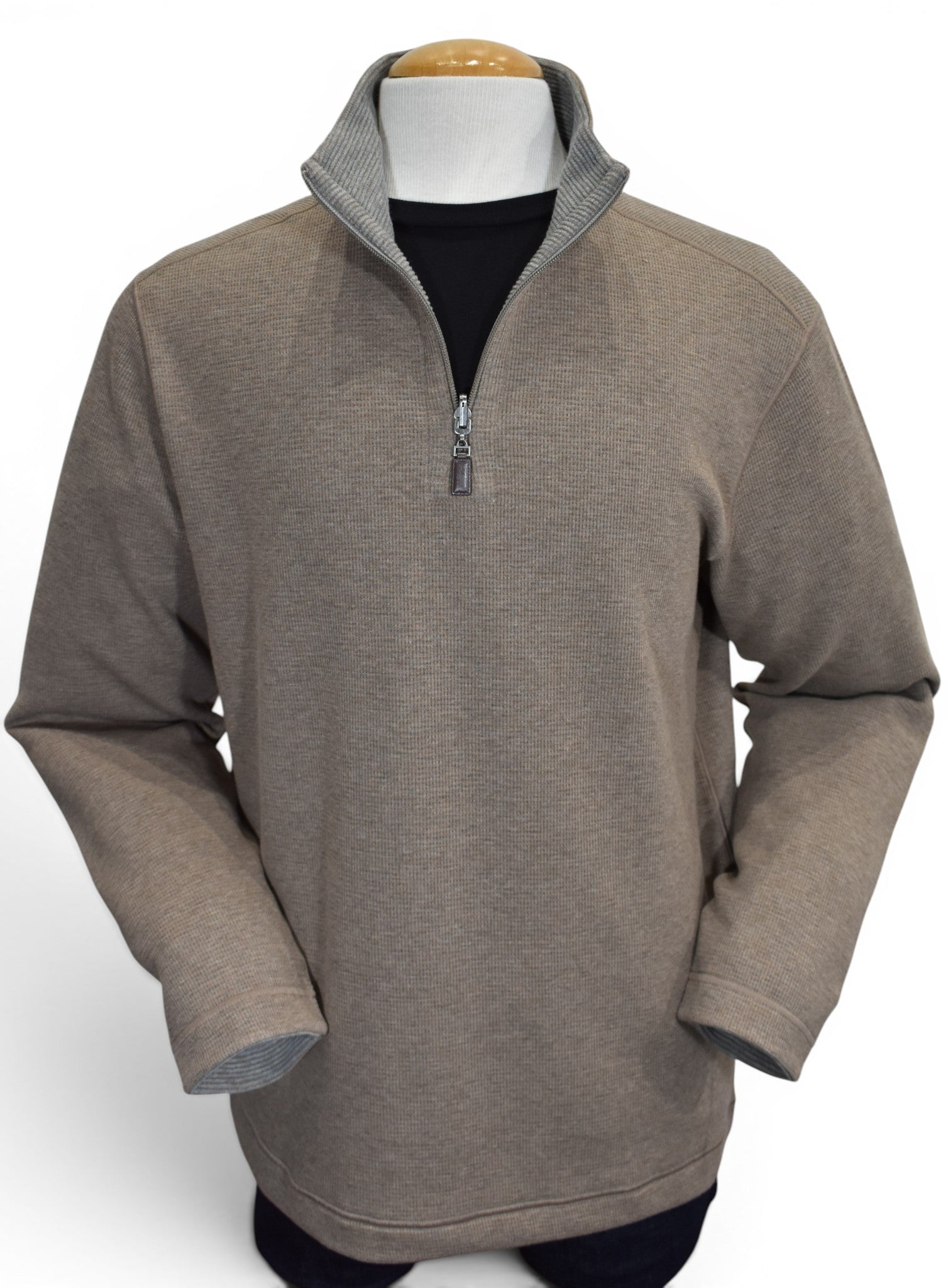 Waffle quarter zip taupe to harvest by Marcello