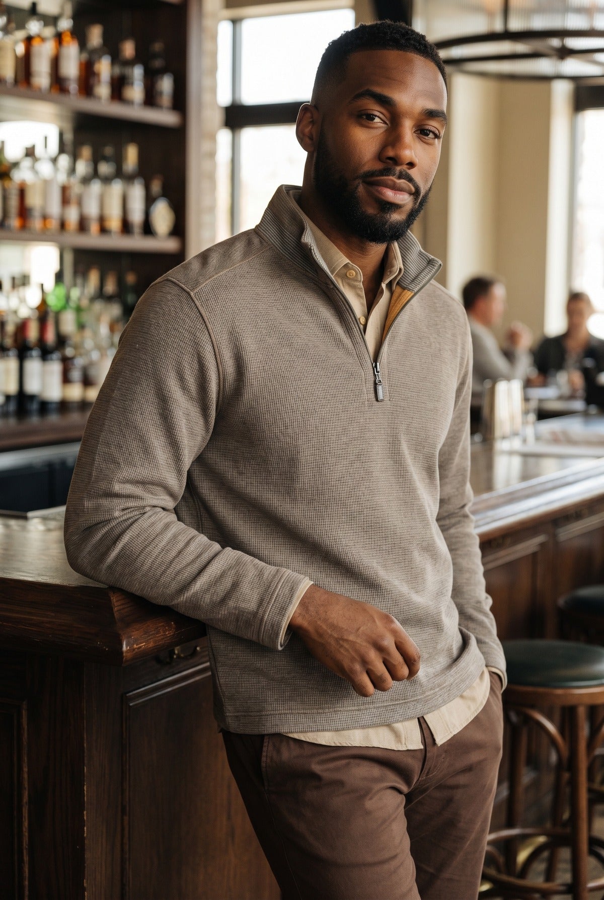 Waffle quarter zip taupe to harvest by Marcello