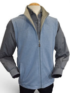 Blue reverses to taupe zip vest by Marcello
