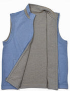 Blue reverses to taupe zip vest by Marcello