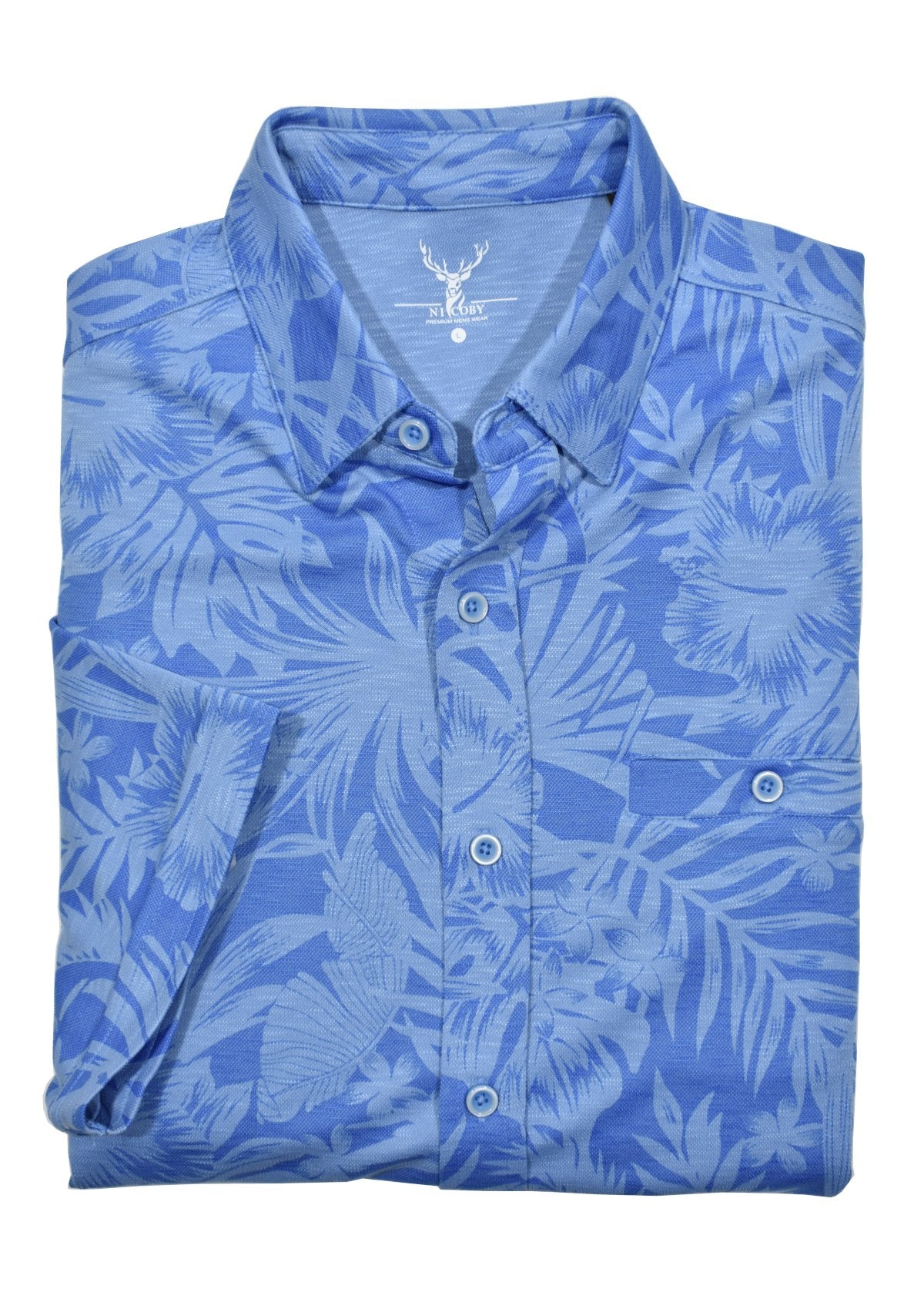 The unmistakable look and feel of polynosic microfiber in a tonal floral jacquard. Full button front short sleeved design with a self fabric collar and matched buttons. Add in an open cuffed sleeve and classic chest pocket. Classic shaped fit.