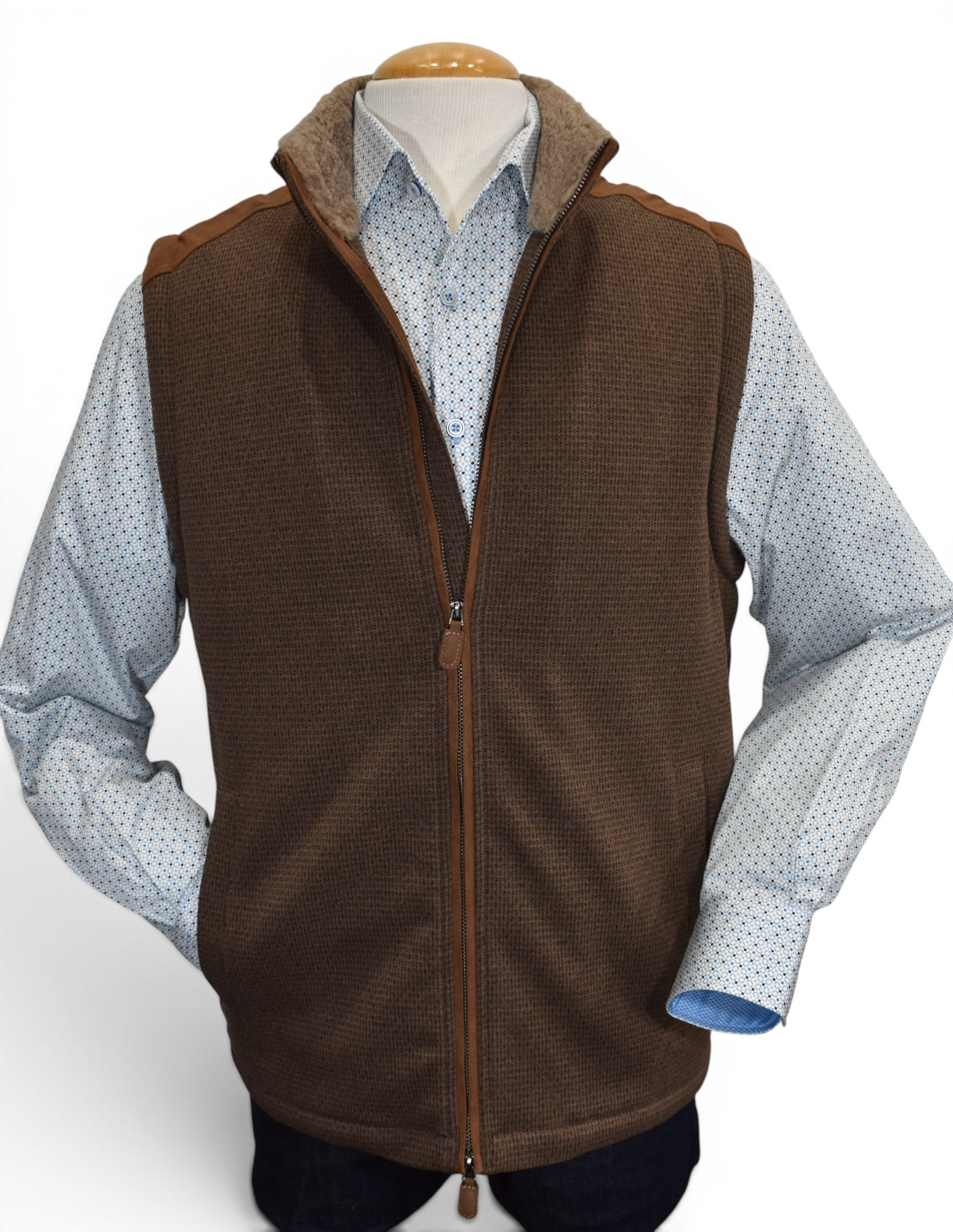 Chocolate grid zip vest by Marcello