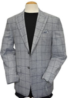 Elevate your style with the Marcello Slate Sport Coat. This slimmer-fit men's sport coat features a soft blue-gray tone and an elegant darker window pane pattern. With a fashion pocket square, updated buttons, and side vented design, upgrade your wardrobe with a sophisticated touch.