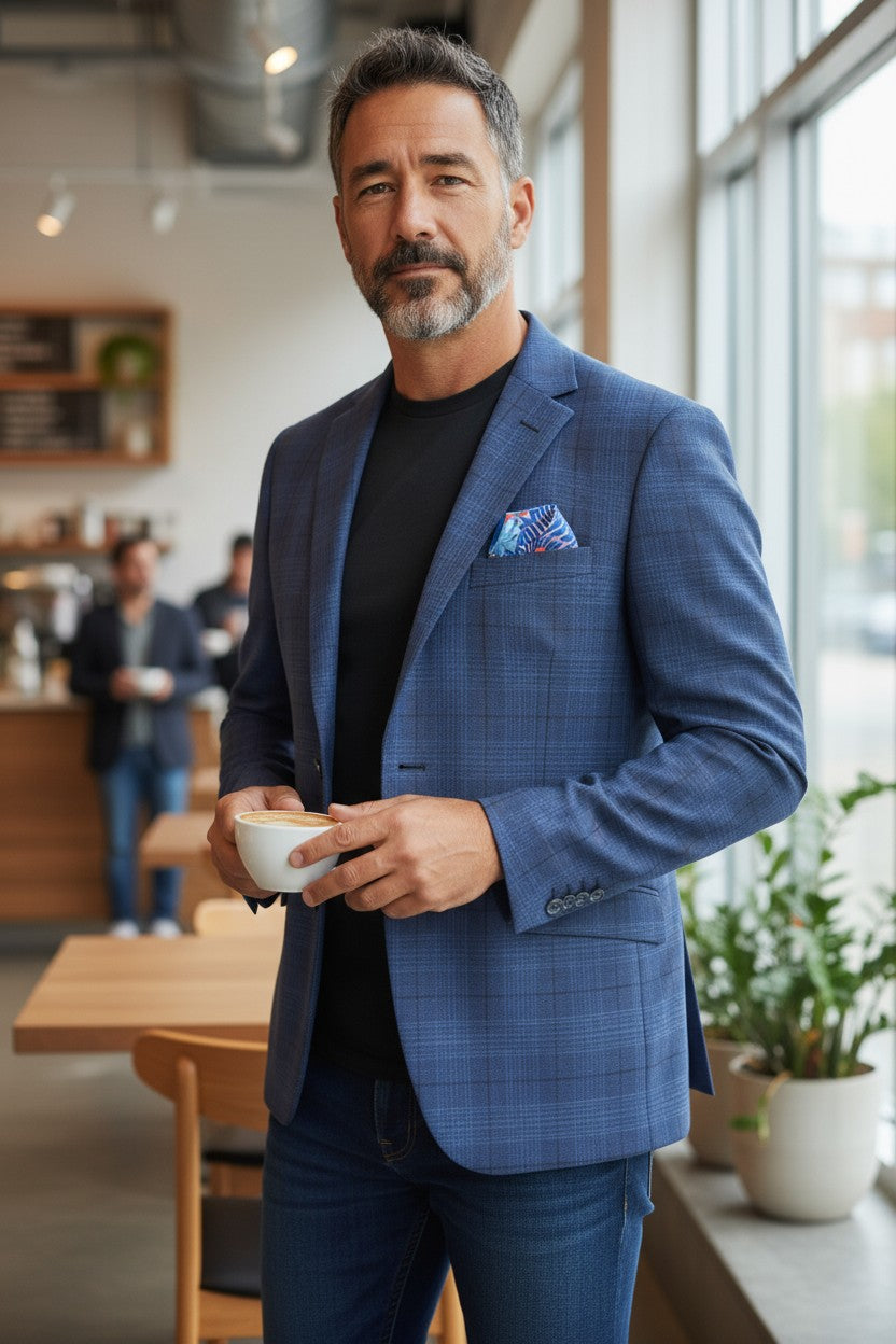 Blue plaid sport coat