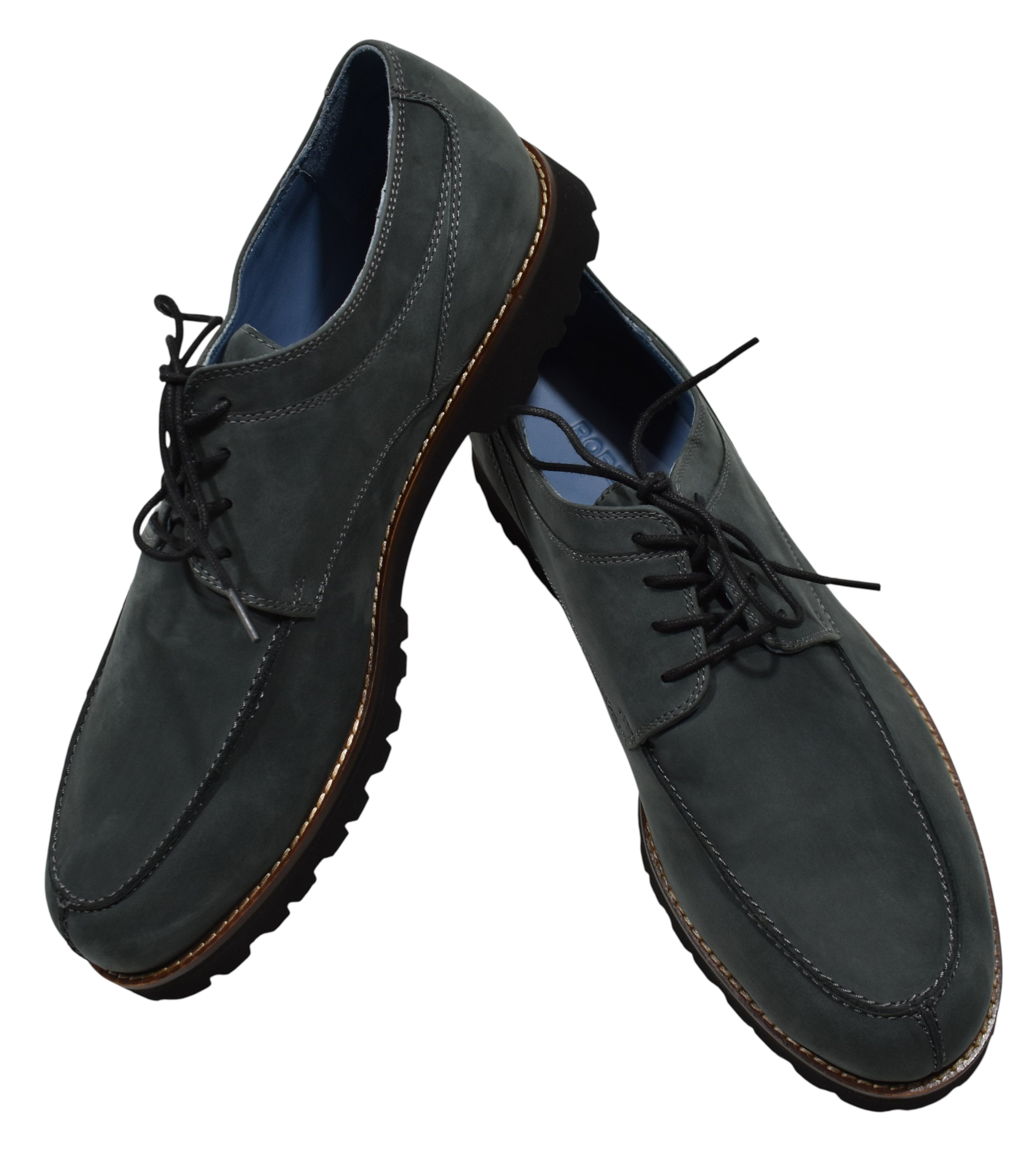 Slate suede lace up shoe.