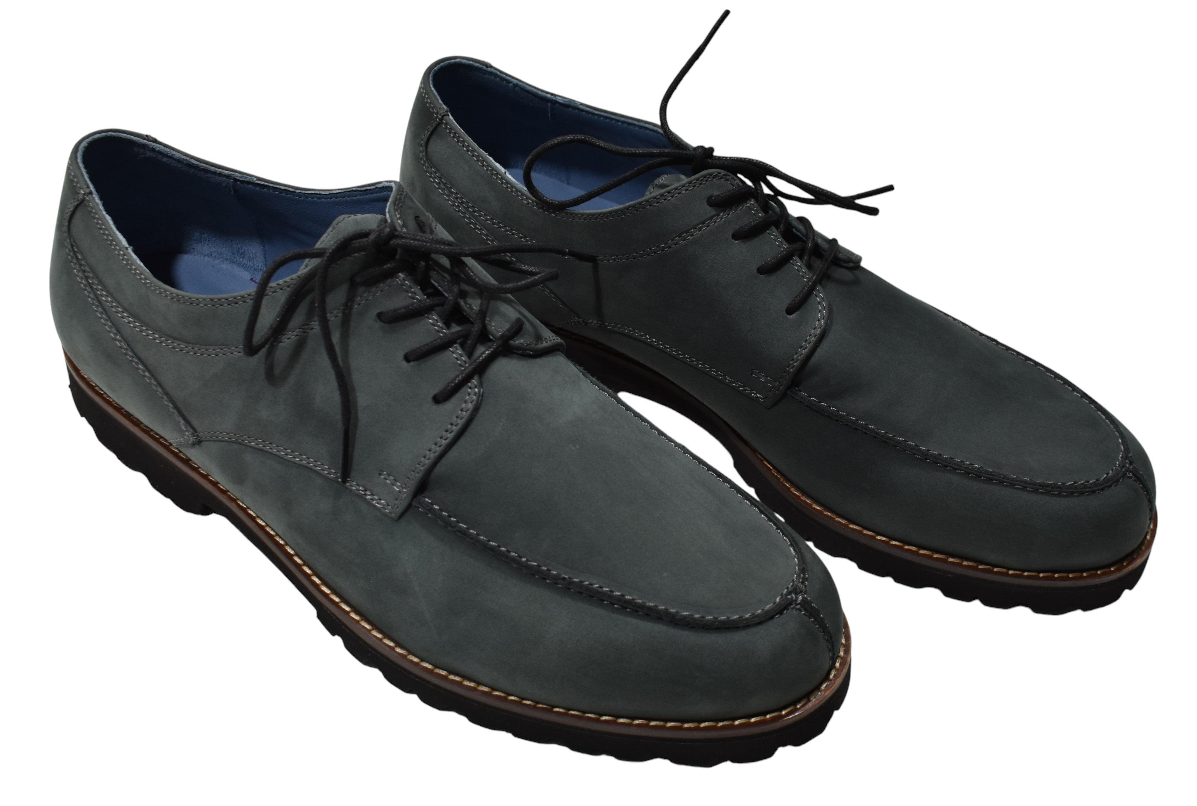 Slate suede lace up shoe.