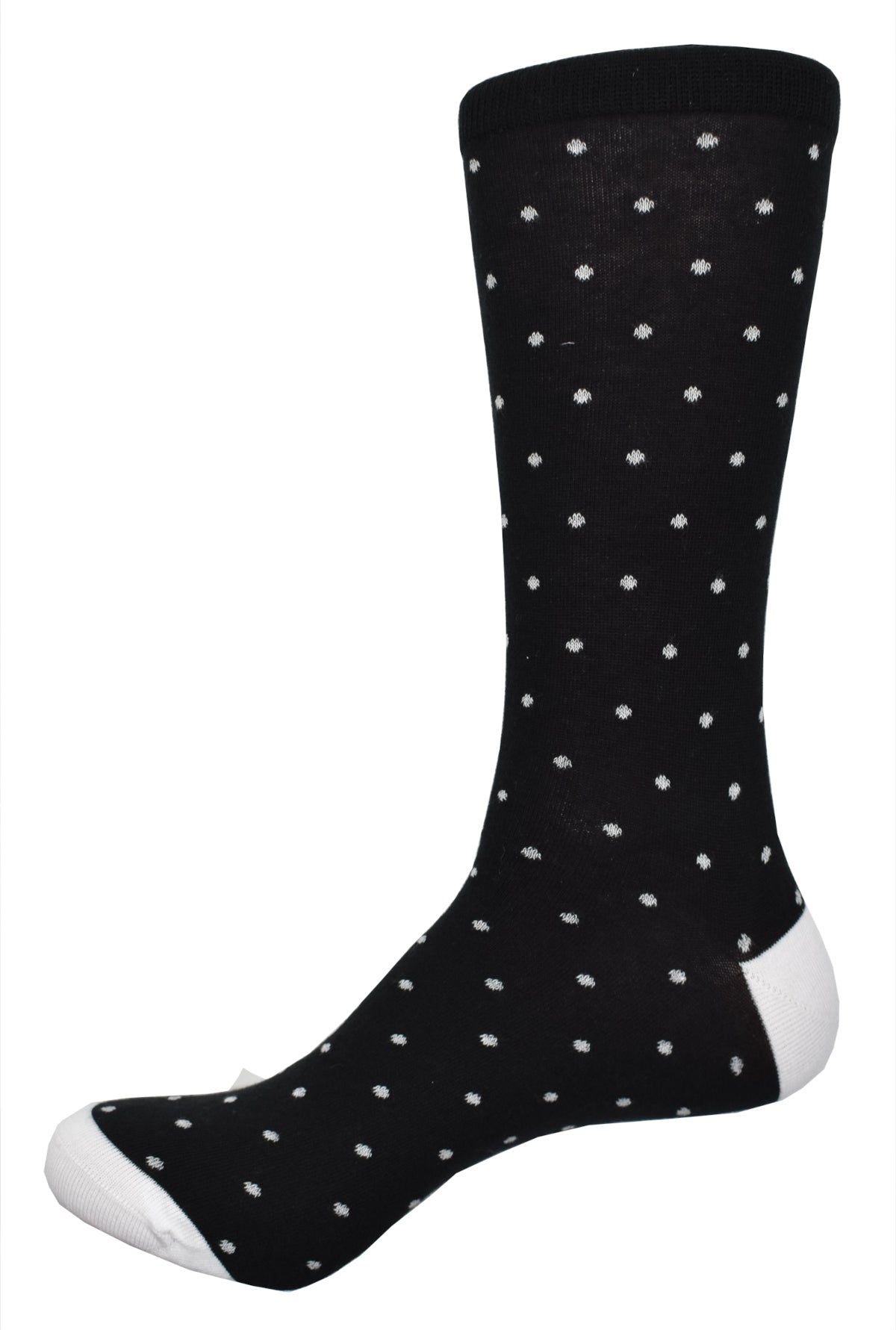 Look no further than the ZV1555 Black with White Dots for the perfect blend of style and comfort. Sophisticated and timeless, this rich mercerized cotton blend features subtle white dots for an understatedly classy look. With added lycra for a soft, flexible feel, this elegant staple will guarantee you look sharp in any occasion.  Fits size 9-11.
