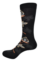 Indulge in luxury with our Black Orange Floral Socks. These sharp black mercerized cotton socks feature a front facing floral pattern in cool tan silver and orange tones, adding a touch of sophistication to any outfit. Experience the comfort and style of our premium socks.