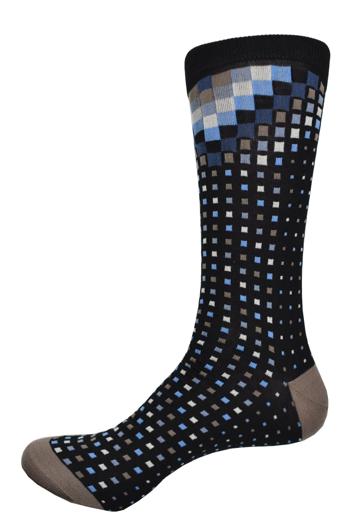Stay cool and stylish with the Marcello Black Color Blocking socks. Made from 97% mercerized cotton and 3% lycra, this sock features a trendy pattern of color boxes, perfect to pair with any pants or jeans. Enjoy the comfort and versatility of this soft and updated piece.
