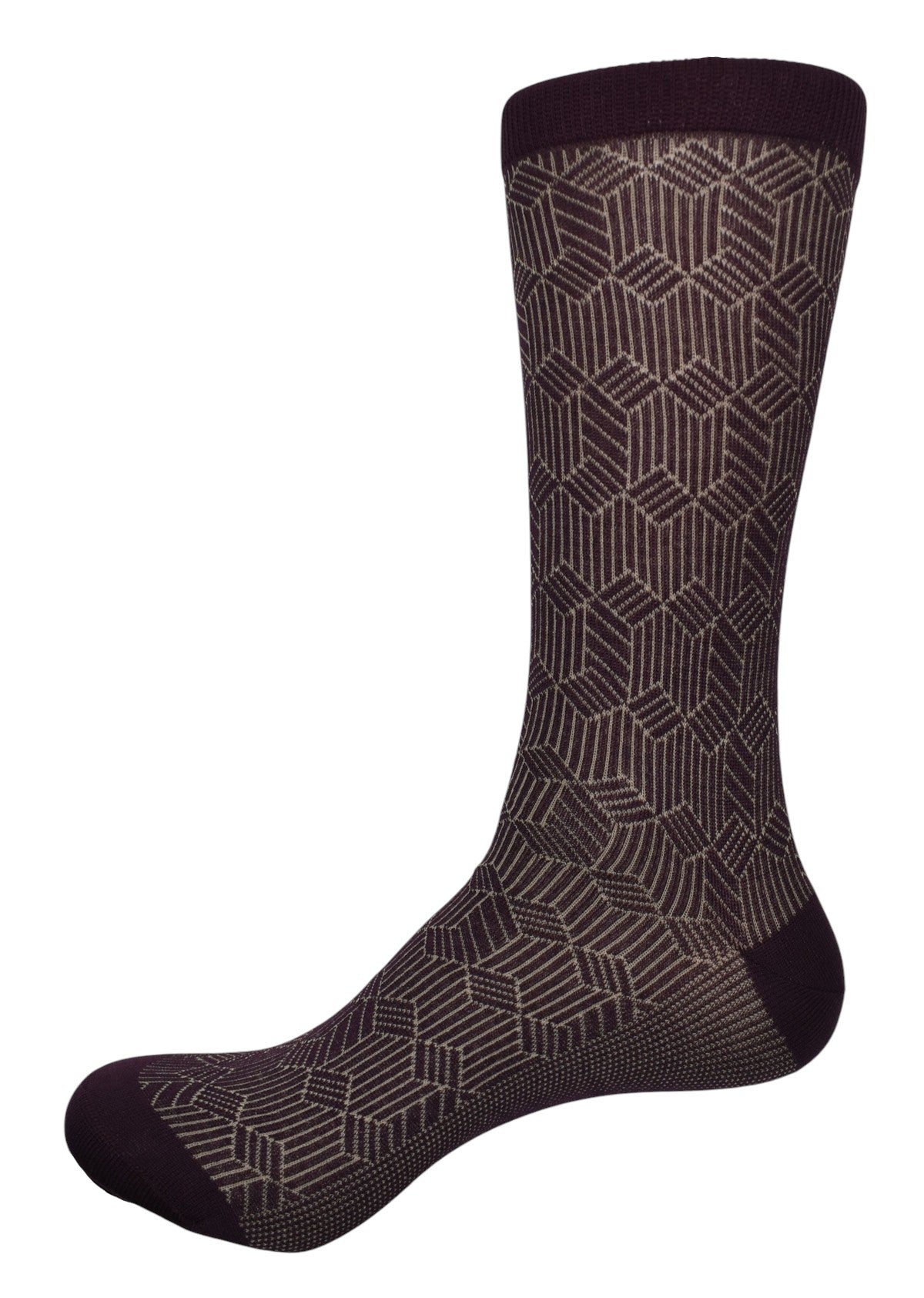 Marcello wine and tan geometric sock.