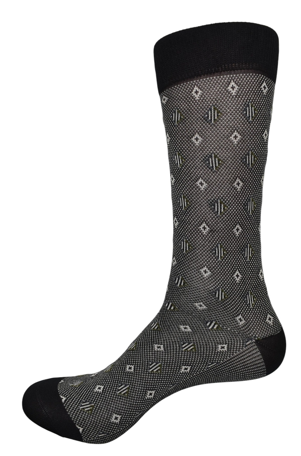 Marcello black sock with tan pattern.
