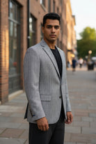 Grey multi line plaid sport coat