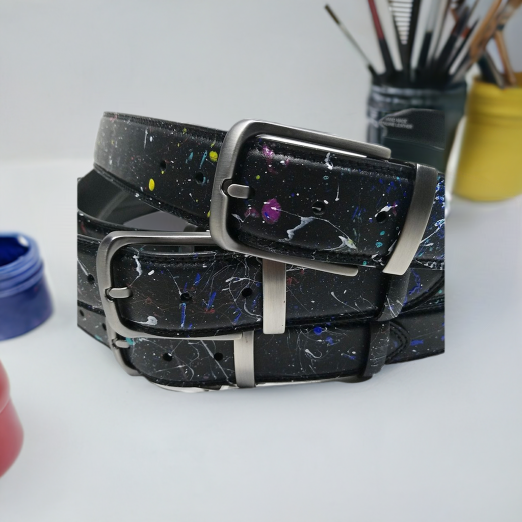Pair a quality leather belt with the unique hand painted work by our artist. Each belt is truly one of a kind as the artist paints one at a time.  Hand Painted Belt Exclusively at Marcello Sport.