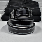 This Marcello Sport belt features premium leather with white contrast stitching, offering an elegant and stylish look for casual everyday wear. The classic silhouette is accentuated by a satin nickel finished buckle and is available in sizes 32 - 44.