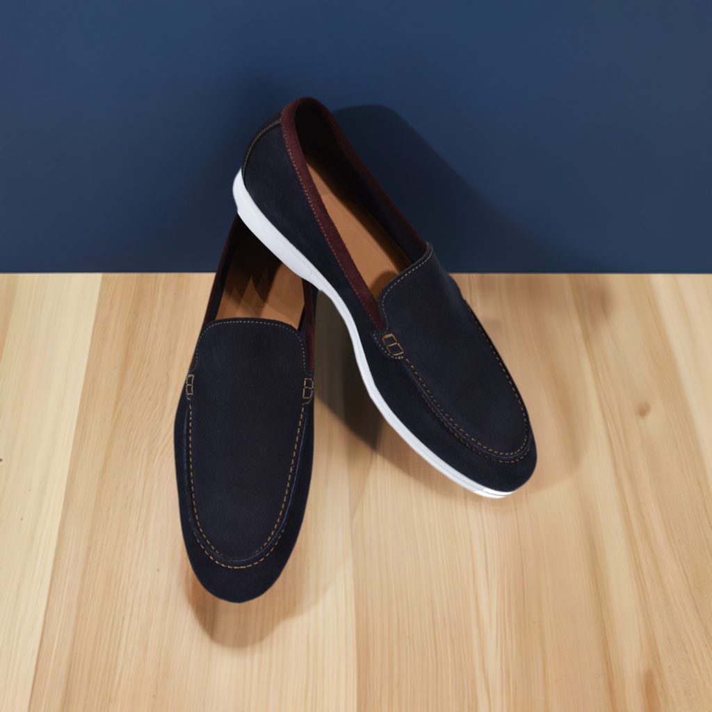 The flex sport model, in cool dark marine blue suede, is soft like butter and the shoe and shoe sole bend in every direction for a soft, comfortable experience. Couple the comfort fit with a rich, elegant look and you have an outstanding shoe for any event.  Designed and hand crafted in Spain.