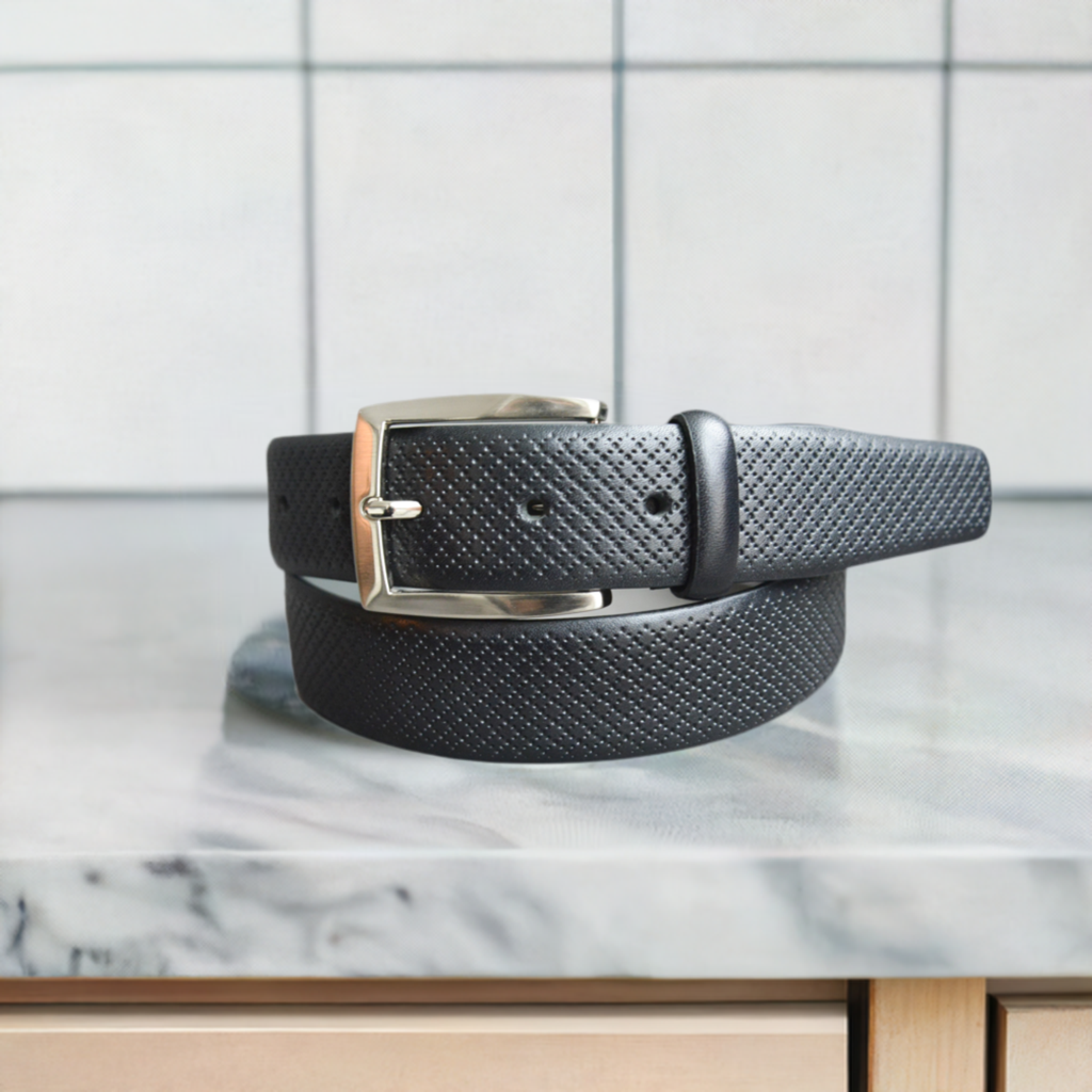 This Marcello Sport belt features premium leather with diagonal perforation, offering an elegant and stylish look for casual everyday wear. The classic silhouette is accentuated by a satin nickel finished buckle and is available in sizes 32 - 44.