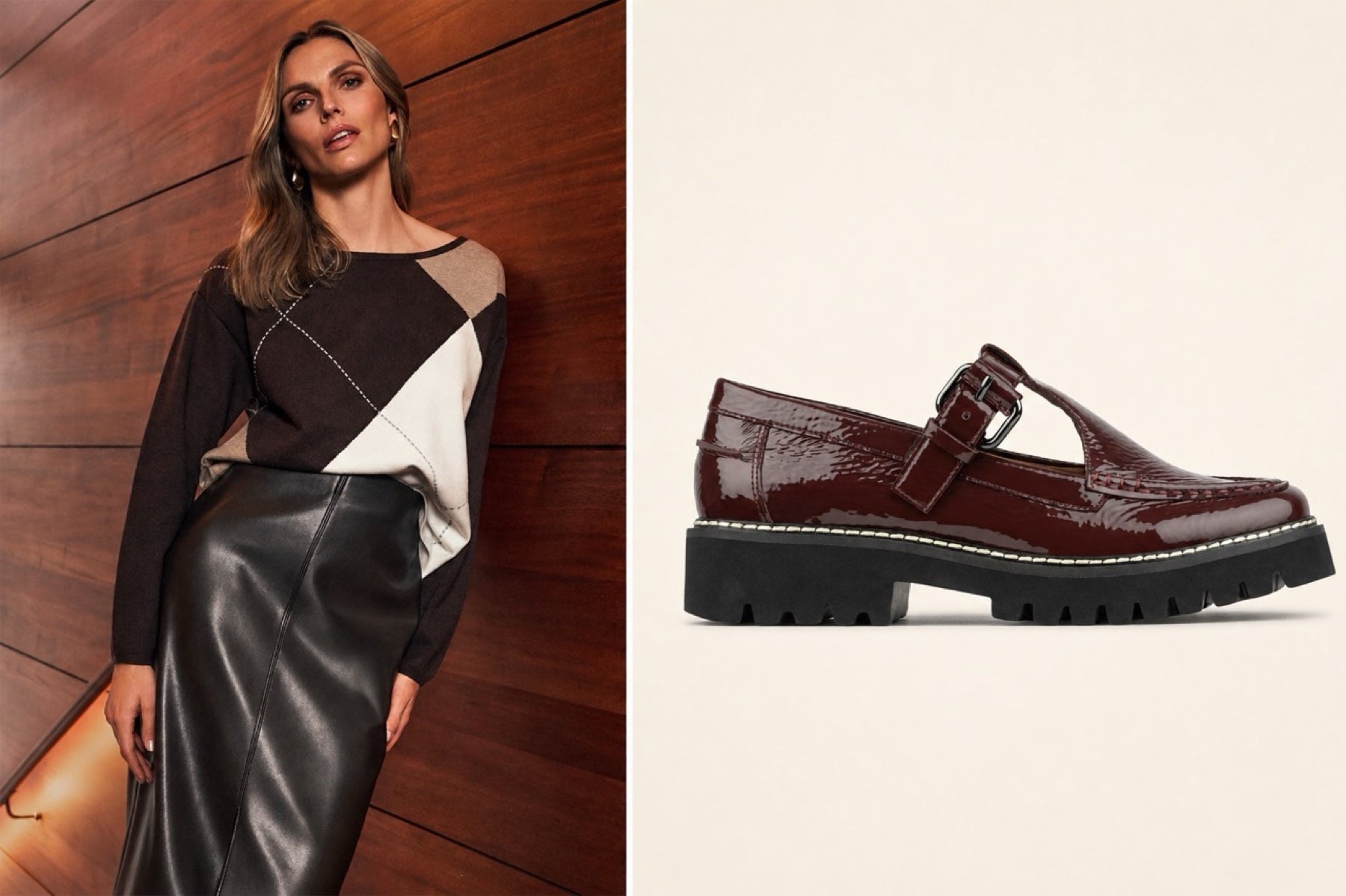 Fall apparel paired with a burgundy loafer
