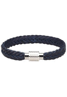 Enhance his style with a classic braided leather bracelet.    Fine braid on soft leather.  Classic navy coloration. Chrome magnetic closure. One size.