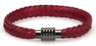 Enhance his style with a classic braided leather bracelet.    Fine braid on soft leather.  Classic red coloration. Chrome magnetic closure. One size.