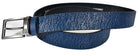Marcello soft leather belt, uniquely stamped to look like an abstract weave, is subtle yet very stylish.   Brushed nickel buckle.  Sizes 32 -40  Colors: Brown or Indigo