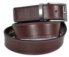 Take the classic brown belt that goes with most bottoms and add in a trendy 2 color raised stitch for a cool yet classic look.  Soft leather.  Shiny nickel buckle.  Sizes 32 to 44.  Color is brown with red and royal stitching.