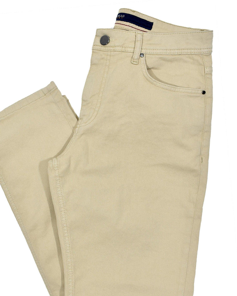 Marcello’s best fitting lightweight washed denim. Feels and looks great! Slight stretch for added comfort. Our comfort fit from the waist band down to the thighs, then tapering the leg to the bottom provides the best of both worlds.  Comfort where you need it and updated fashion sporting a slimmed leg.  Add the benefit of stretch to work with your natural movements and you have found an excellent jean that will become your go to jean of choice.  Marcello Sport Mens Tan Jeans