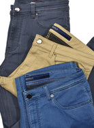 Lightweight, soft cotton and microfiber with stretch. Imagine the feel and comfort of softness and stretch. 5 pocket jean model works for casual or formal settings. Classic fit with a slightly tapered leg for an updated look. Medium rise. Enhanced stitching and fashion lining. Sizes 30-35 with a 32 length, sizes 36-44 with a 33 length. For a fashion, slimmer fit, order one size smaller due to the ultimate stretch.