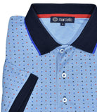 Ultra soft mercerized cotton is the ultimate in comfort and style.  Ultimate cotton fabric. Updated traditional printed pattern. Trend collar with contrast detailing. Custom buttons. Modern fit. Polo by Marcello Sport.