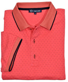 The Wellington polo sports a light weight and soft baby pique fabric that is elegantly rich. Fashion rose red coloration with fine printed dot.  Ultimate cotton pique fabric. Updated traditional printed fine dot pattern. Trend collar with contrast detailing. Custom buttons. Modern fit.