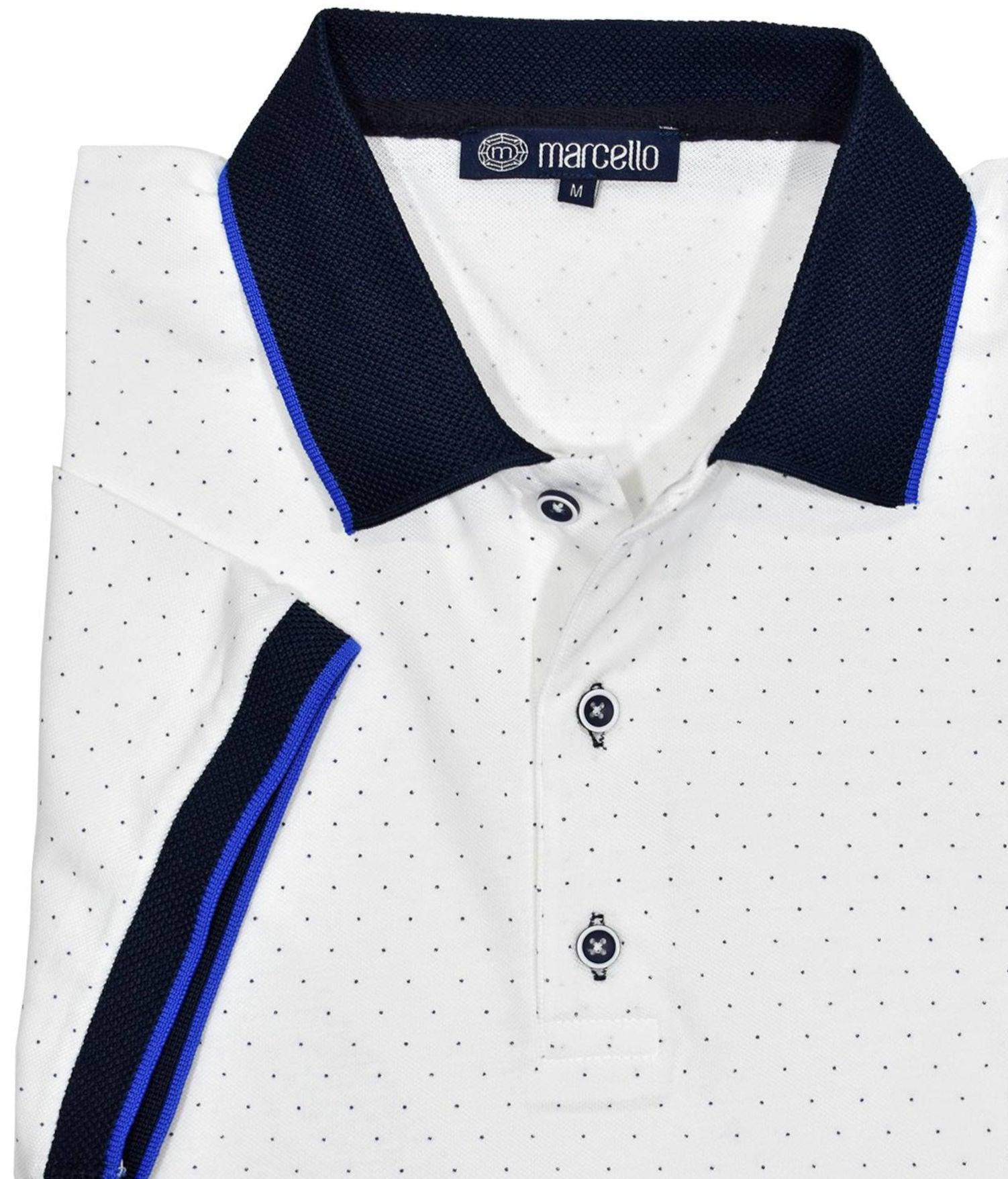 The Wellington polo sports a light weight and soft baby pique fabric that is elegantly rich. Available in white or navy.  Ultimate cotton pique fabric. Updated traditional printed fine dot pattern. Trend collar with contrast detailing. Custom buttons. Modern fit.