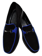 Our finest casual shoe boasts rich black suede finished with royal leather trim and royal accent stitching. Updated, fashion metal hardware helps complete the look and add unique style.  By Marcello Sport.