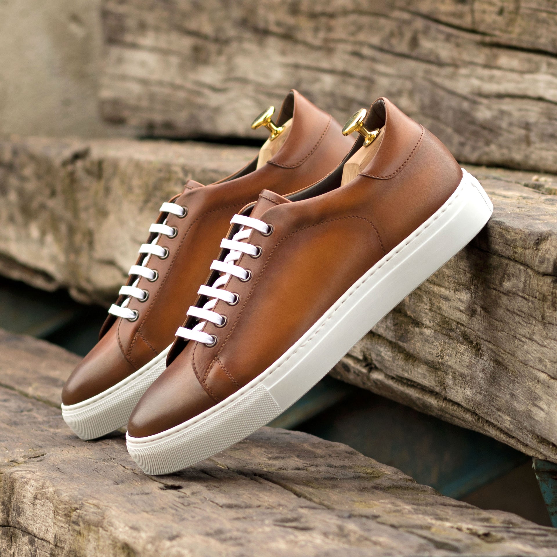 S129 Cognac Burnished Sneaker – Marcello Sport1