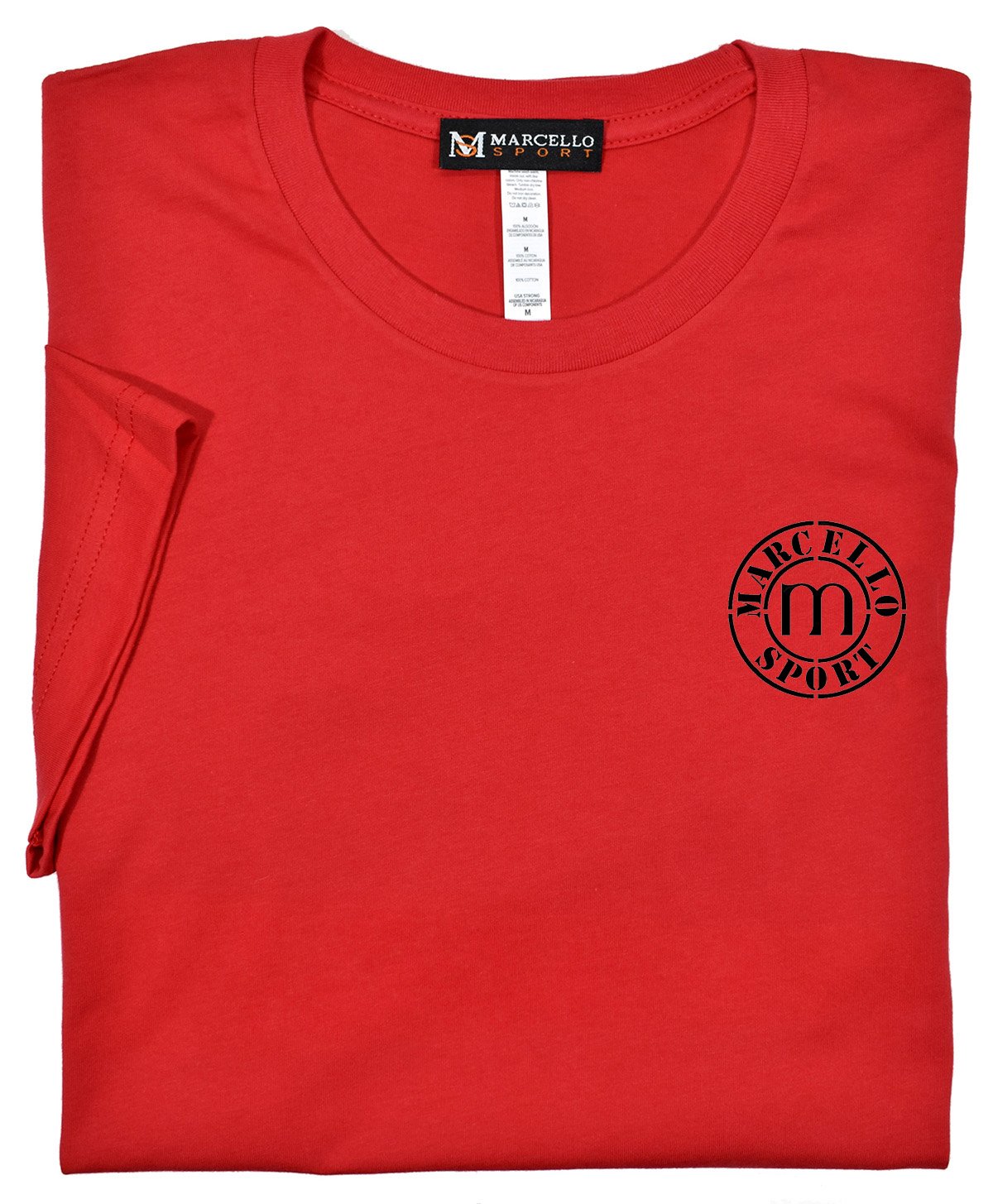 Marcello Sport Logo Tee  100% soft cotton, preshrunk. Ultra soft cotton feel. Contemporary fit, we suggest ordering one size up if between sizes or prefer a looser fit. Machine wash and dry.