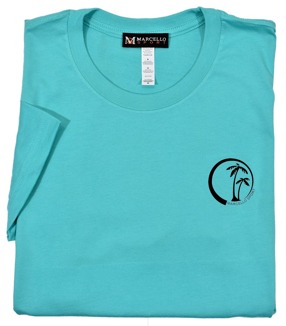 Marcello Caribbean Palm Tee  100% soft cotton, preshrunk. Ultra soft luxe cotton fabric. Contemporary fit, we suggest ordering one size up if between sizes or prefer a looser fit. Machine wash and dry.