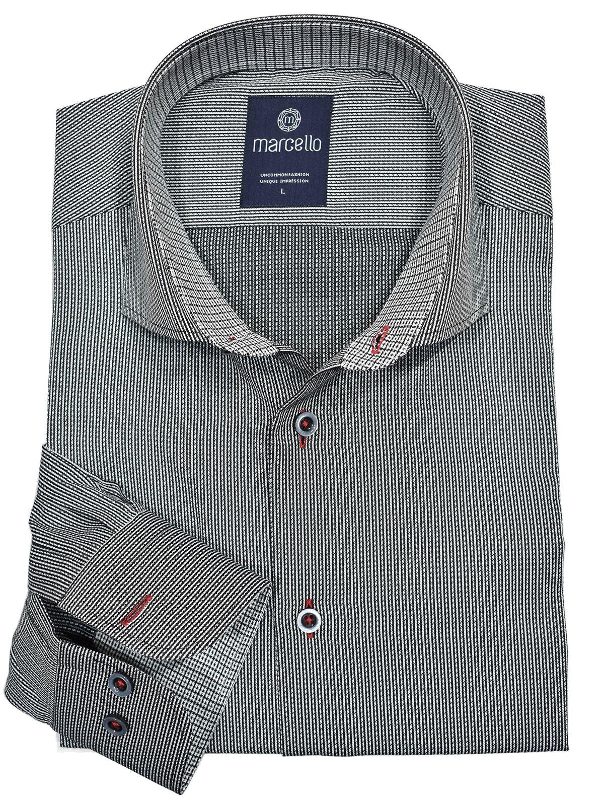 An outstanding shirt to pair with black or charcoal pants for jeans.  The fine pattern coupled with red accent stitching and custom details stand out in any setting.  Unica Milano Sophistacate Shirt