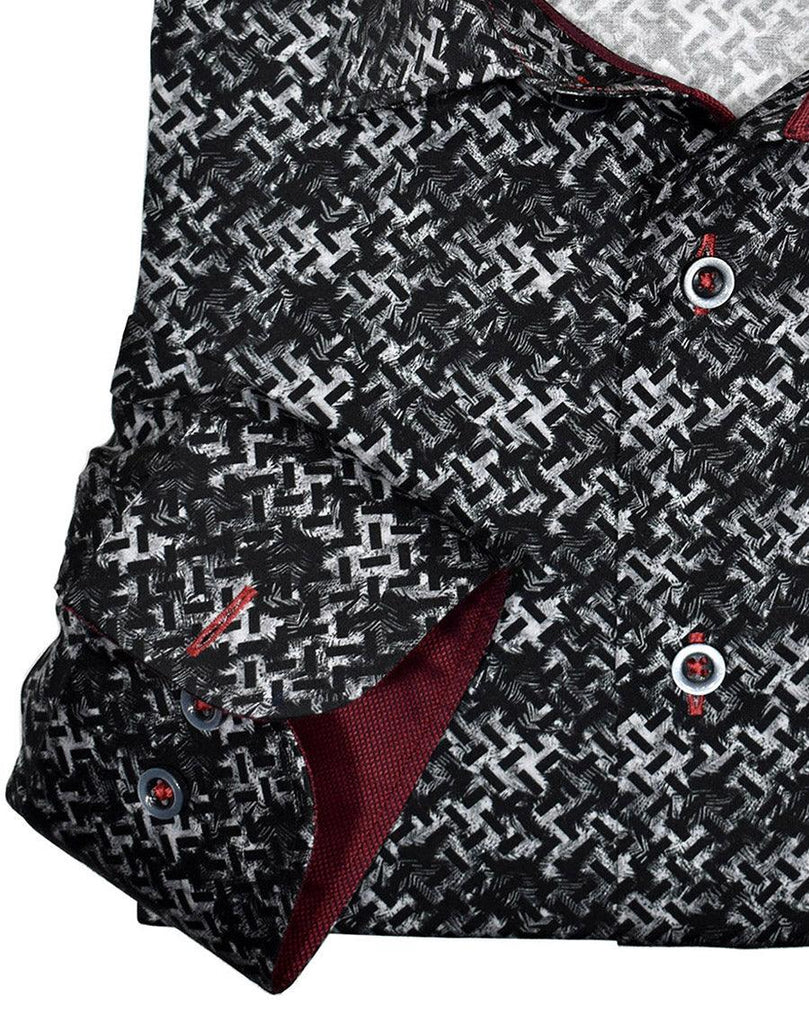 Soft cotton fabric. Updated rich pattern looks great. Royal oxford trim fabric adds a regal image. Contrast button stitches and hand selected buttons. Medium collar. Classic shaped fit.