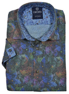The ultimate in comfort and cool.  This full stretch knitted shirt feels great on and the stretch moves with you bodies natural movements.  Perfect shades of charcoal with soft cloud like colors.  Cotton / Lycra / Viscose fabric. Soft hand feeling with stretch. Custom buttons and matched trim fabric. Medium collar and cuffed sleeve. Modern fit for a slim to moderate build.  Stretch shirt by Marcello Sport.
