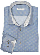 The Marcello exclusive 1 piece roll collar will look significantly better than your normal shirts.  The collar stands perfectly, the button placket doesn't curl and the image it displays is sophistication.  The cotton fabric and neat traditional pattern add to the overall style.   Custom buttons and stitching.  Second cuff placket button for the perfect cuff turn up.  Classic shaped fit.