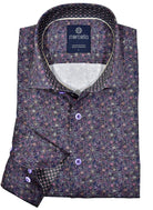 Upgrade your boring shirt that you've worn too many times with the jet setting image of this cotton paisley shirt.  While a small paisley pattern is thought of as traditional and classic, when it is in rich Fall colors it creates a fashion statement. Add in cool buttons, fine details and a soft, elegant fabric.  Fine cotton fabric.  Custom details.  Classic shaped fit, perfect for a medium build.