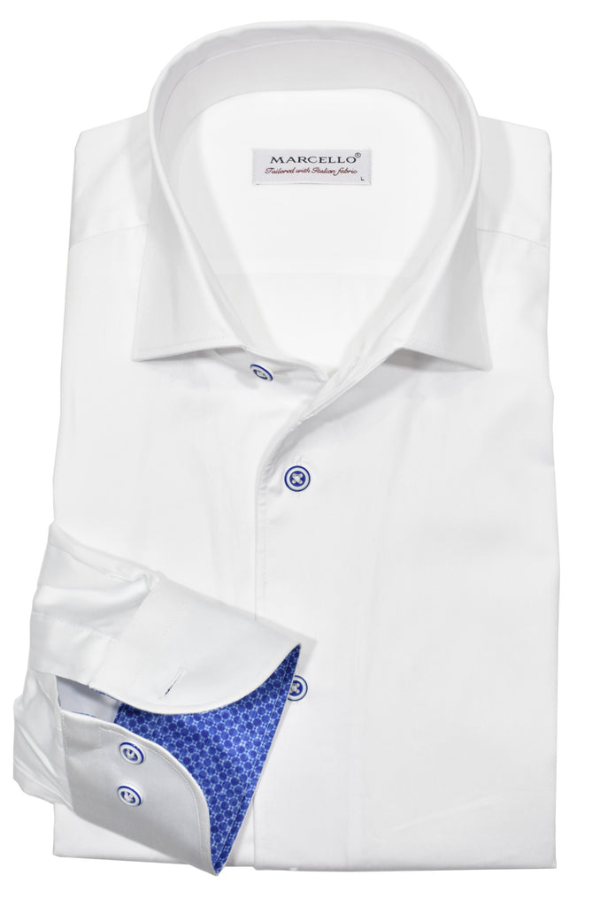 The Marcello Sport 1 piece roll collar is a must have in classic solid colors.  The collar stands perfectly tall and the upper placket does not curl.  A solid shirt goes with absolutely anything and everything and feels great when it is all cotton and a silk sateen finish.