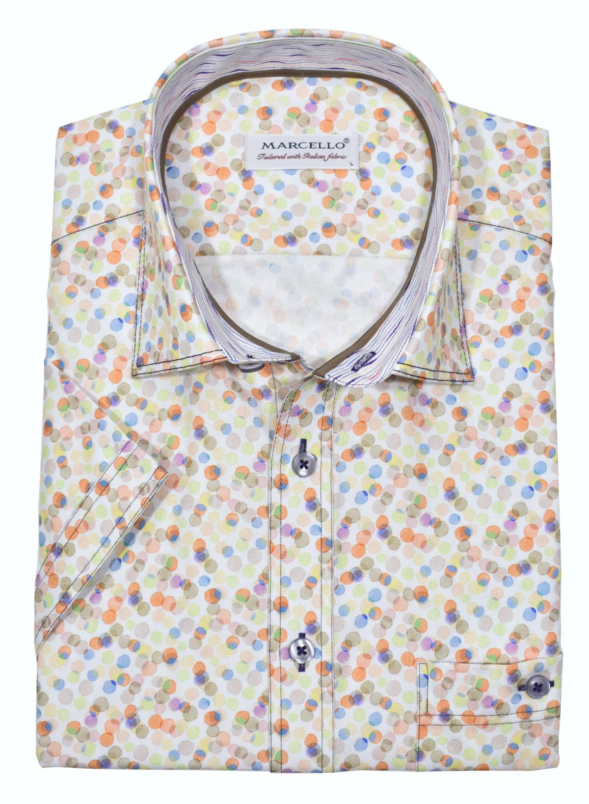 Elevate your style while frequenting the cafes or boardwalk with a soft cotton, royal oxford fabric, featuring an updated colored dot pattern.  Playful yet sophisticated to suit any image you are looking for.  Details include accent trim fabric, contrast double stitching and a buttoned chest pocket.
