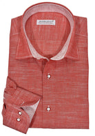 We call it linen due to the look of the weave, however it is 70% cotton 30% linen.  Fortunately the look of linen without the wrinkling or negative traits.  Great colors to brighten your image, custom buttons, matched trim fabric and contrast stitching for a cool look.  Classic shaped fit.     Blue, Mango, Red, White (not pictured)