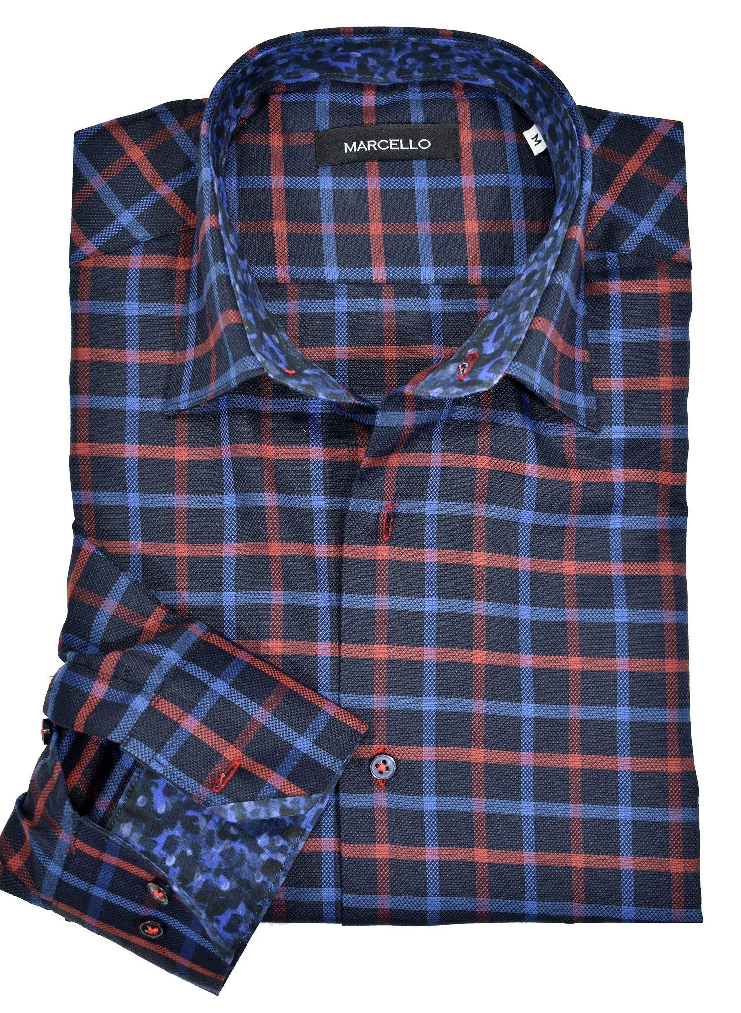 Clean dark ground with rich Fall color plaid.    Soft cotton blend fabric. Clean Fall colors over a black ground. Fashion trim fabric. Classic shaped fit.